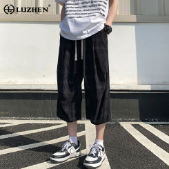 LUZHEN Drawstring Checked Printing Design Handsome Seven-point Pants 2024 Spring Men's Street Personality Trendy Trousers LZ2278
