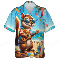 Lustige Ananas Eichhörnchen 3D-Druck Hawaii Hemd Männer Frauen Mode drehen Kragen Strand hemden Kurzarm Bluse Musik Camisas