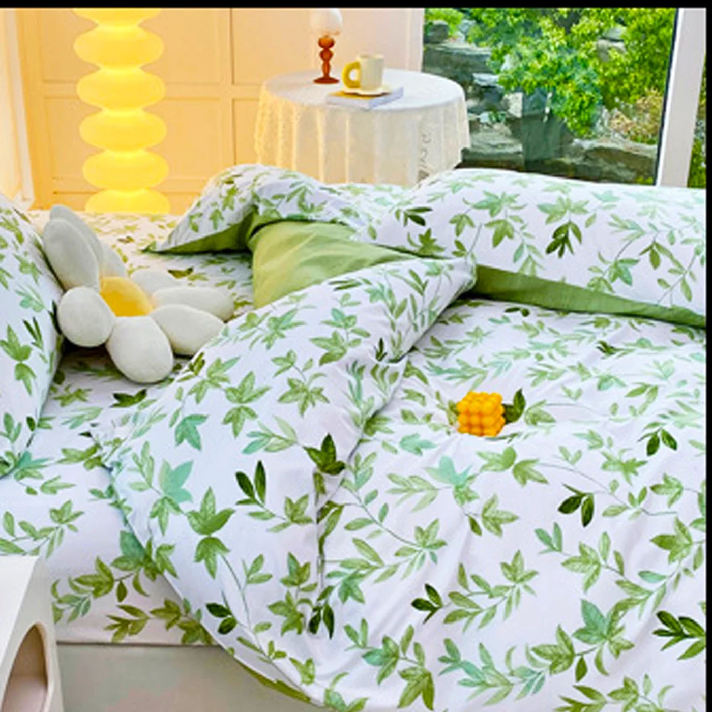 Description Picture 4 of item2/3pcs Set Green Flower Print Duvet Cover with Pillow Case Nordic Comforter Bedding Set Quilt Cover Queen/King Double  Bed