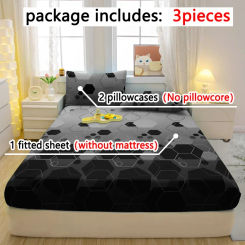 3-piece simple modern geometry pattern matte three piece fitted sheet set, bedroom printed bed cover set, bedding