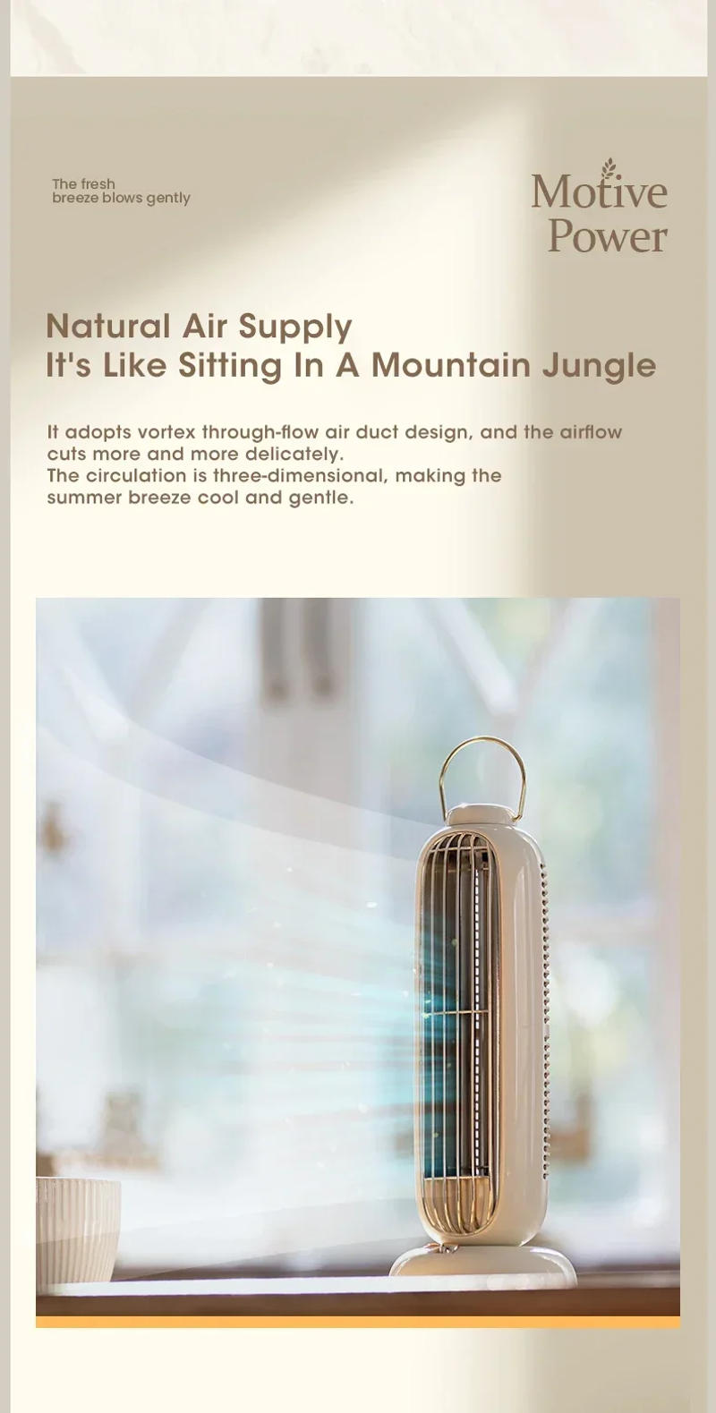 Description Picture 5 of itemNew Stand Mini USB Fan 3600mAh Battery Rechargeable Tower Table Fan type-C Portable Desktop Air Cooler for Home Study Camping