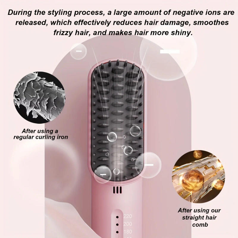 Description Picture 6 of item2 in 1 Portable Mini Hair Straightener Negative Ion Straight Hair Comb Brush Flat Iron Hair Straightener Fasted Heat 4 Speeds