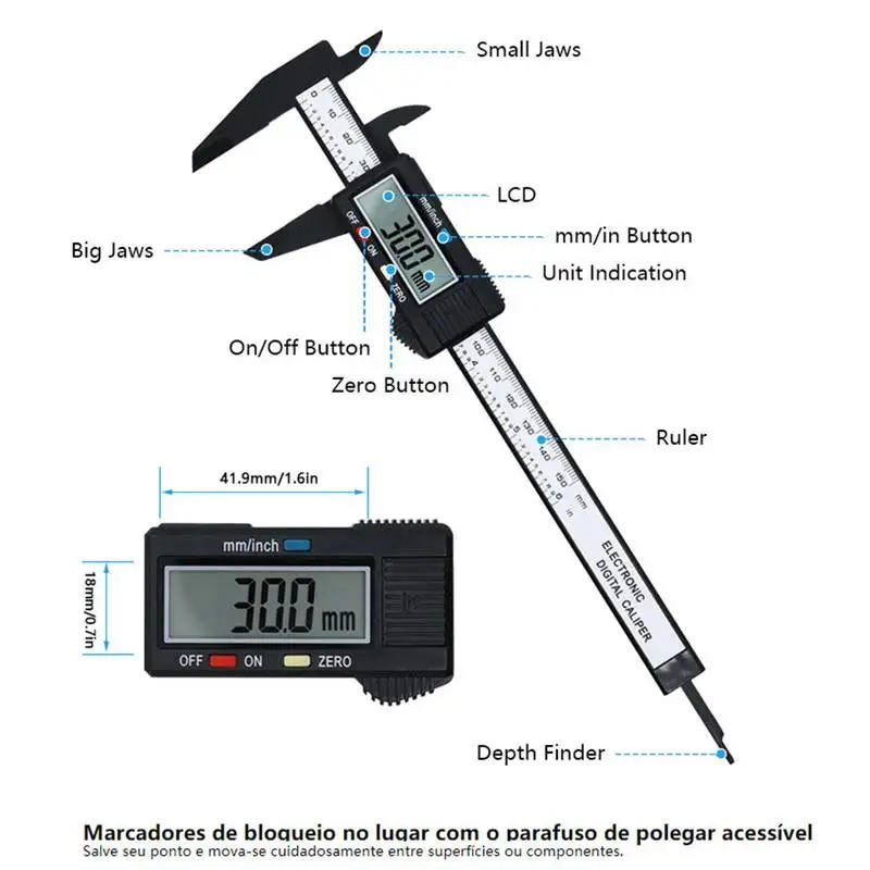 Description Picture 6 of itemAIRAJ Vernier Caliper Plastic Digital Caliper, Inch Metric Fraction Conversion, Large LCD Display Measurement Tool