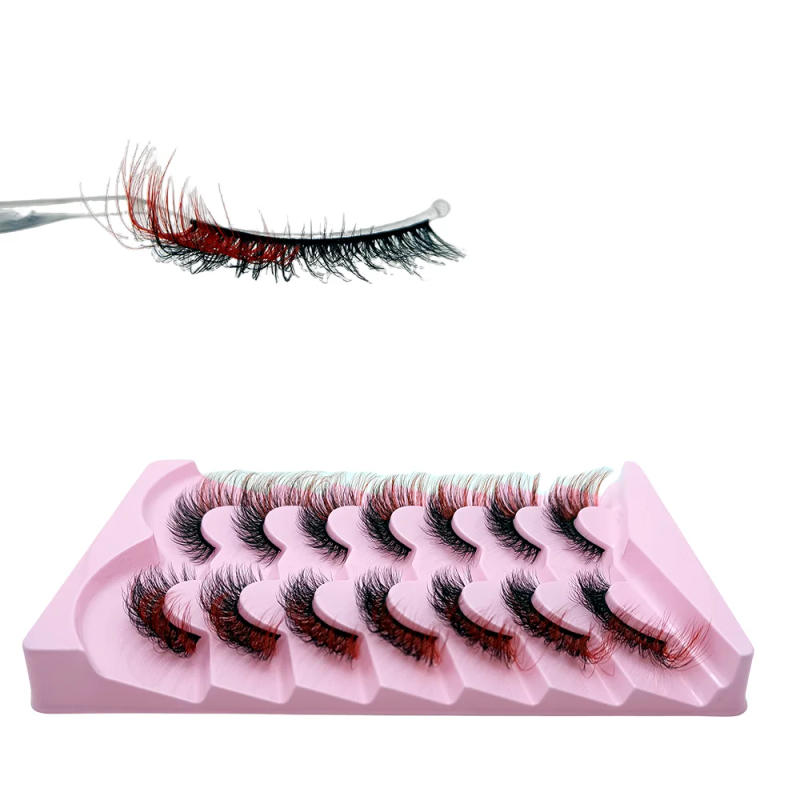 Description Picture 3 of item7 pairs Vibrant Red and Black Lash Extensions for Festive Makeup and Stage Performances Sizes Available, Individual Lashes