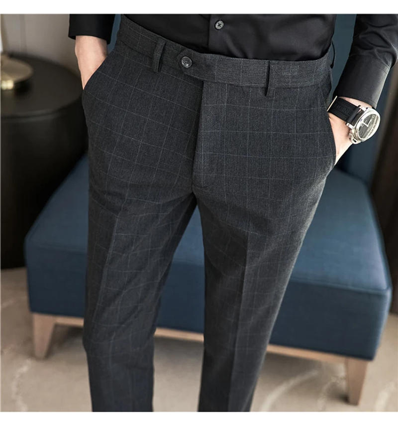 Description Picture 5 of itemMen Plaid Boutique Suits Pants Male Formal Wear Wedding Dress Trousers Quality Men Slim British Style Business Casual Suit Pant