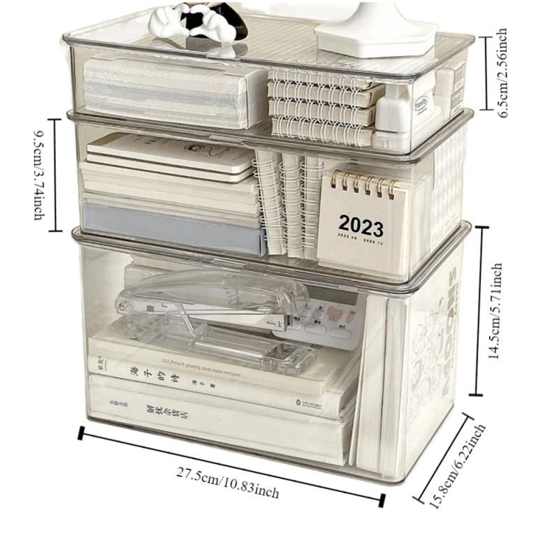 Description Picture 3 of itemDesktop Storage Box Transparent PET Desk Stationery Hand Account Storage Box Large Capacity Drawer Cosmetic Organizer