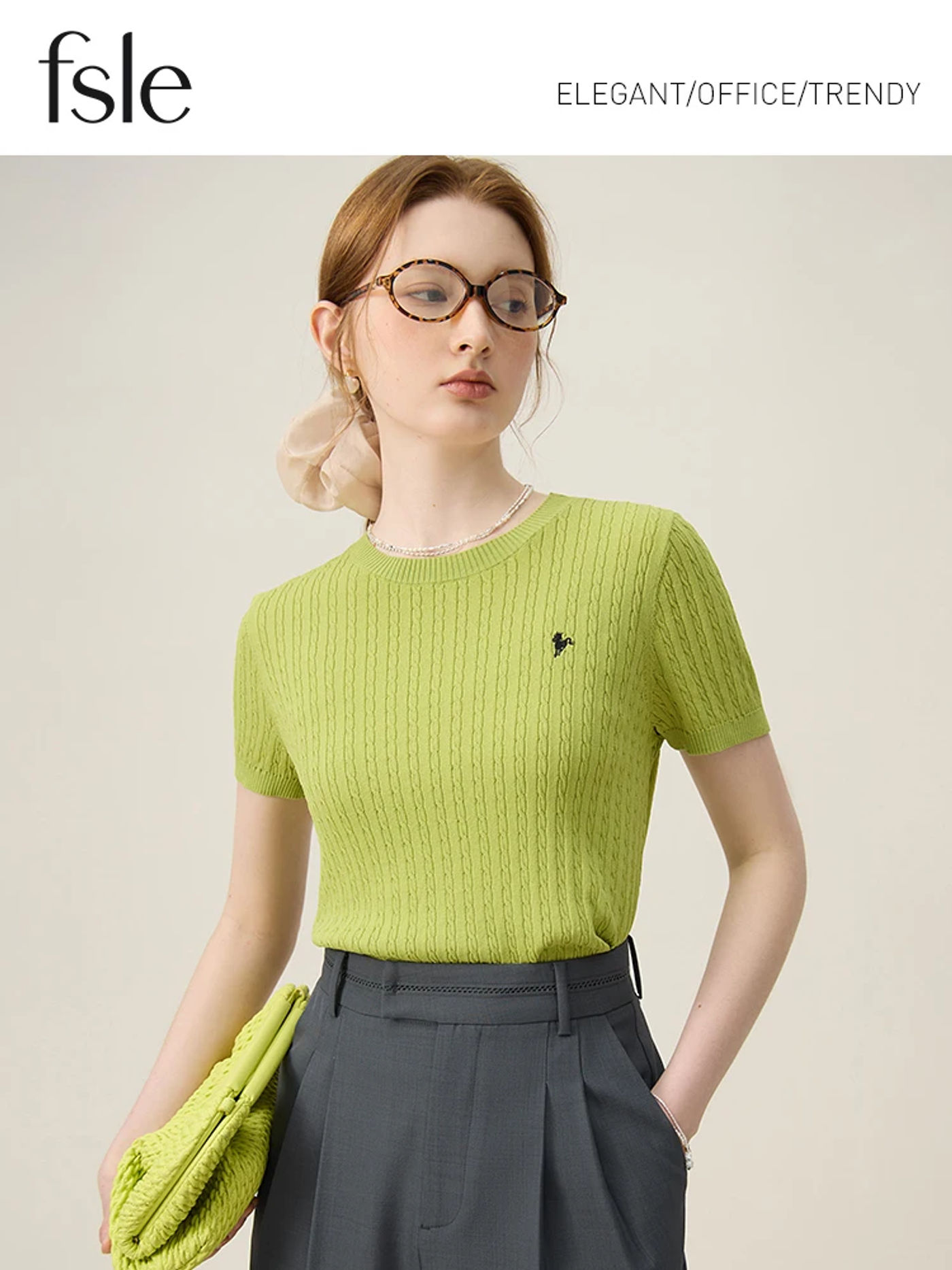 Description Picture 2 of itemFSLE Summer Breathable Knitted Short-Sleeved Women T-Shirt 2024 Summer New Slim Versatile Commuting Casual Female Top 24FS12228