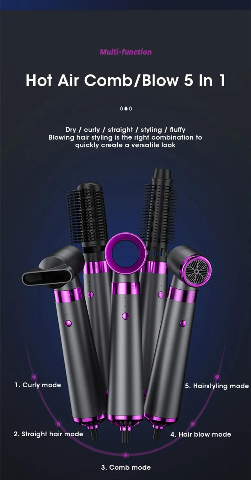 Description Picture 4 of item5 in 1 Hair Dryer Hot Cold Air Styler Comb Electric Blowing Negative Ion Hair Dryer Styling Tool Auto Curling Iron Hair Dryer