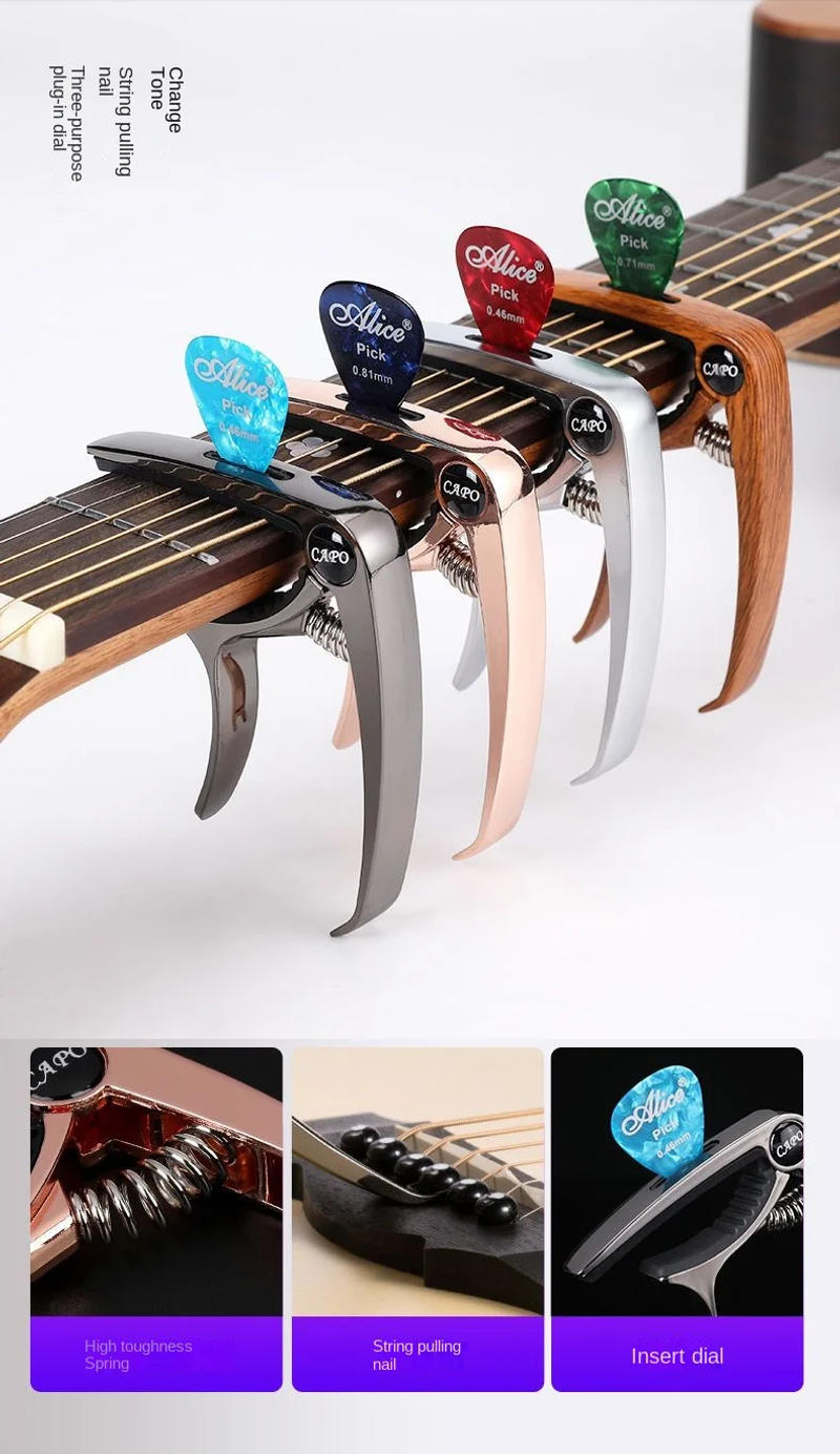 Description Picture 3 of item7Pcs Guitar Capo For Acoustic And Electric Guitar, 3 in 1 Capo With Pick Holder, Pin Puller and 5 Guitar Picks, Ukulele Capo