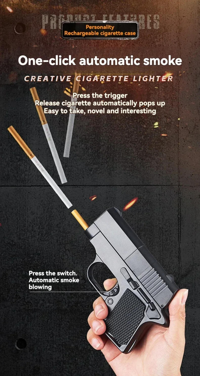 Description Picture 5 of itemNew Gun Lighter Pistol Cigarette Case Lighter Rechargeable Tungsten Wire Smoke Accessories One-click Multifunctional Ignitertool
