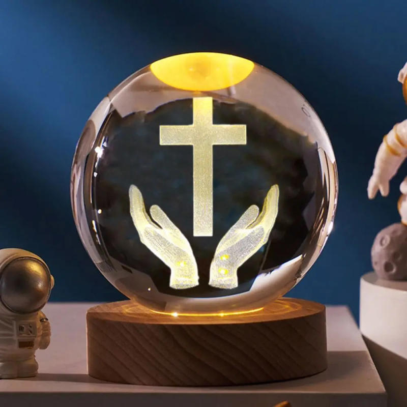 Description Picture 5 of itemHandicraft USB Light Wooden Crystals Glass Ball LED Display Stand 3D Night Light Church Event Souvenir USB Light Handicraft