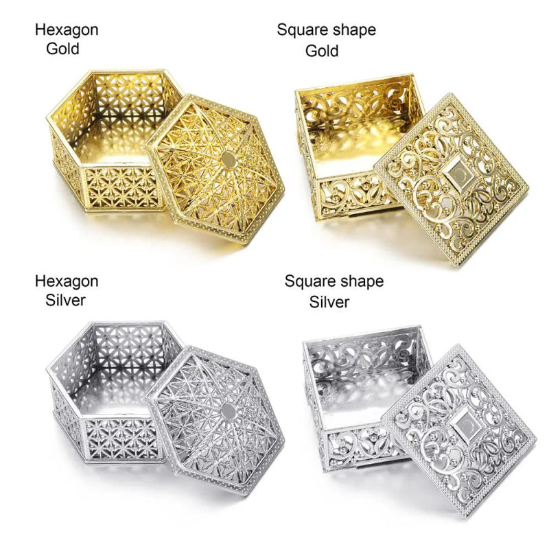 Description Picture 3 of itemRetro Hollow Jewelry Storage Box Plastic Gold Silver Chocolate Candy Box Trinket Organizer Wedding Party Favor Souvenir Box