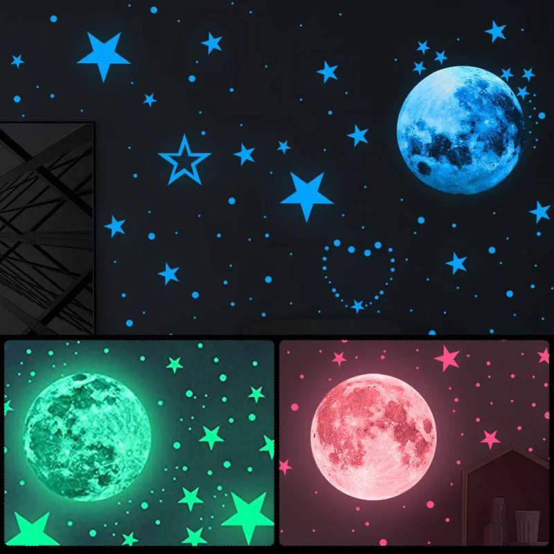 Description Picture 2 of itemLuminous Moon Stars Wall Stickers for Kids room Bedroom Decor Glow in the dark Earth Wall Decals Noctilucent Stickers Home Decor