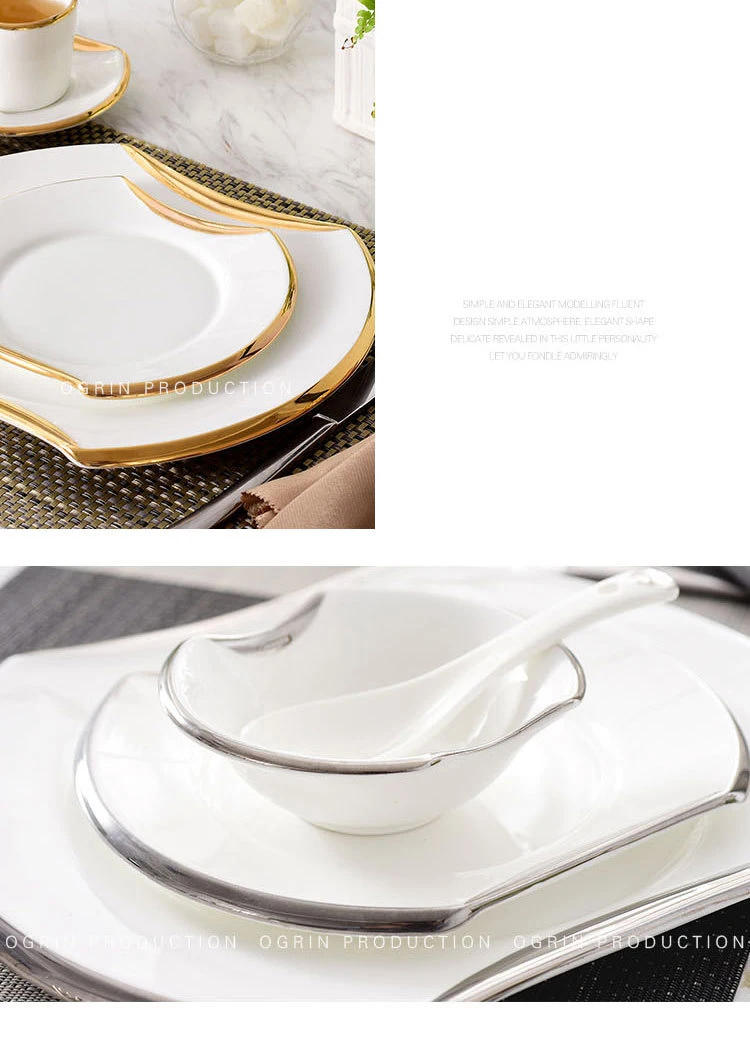 Description Picture 4 of itemCreative Gilded Porcelain Tableware Fine Steak Barbecue Plates & Bowls Hotel Restaurant Cooking Dishes Kitchen Utensils Set New
