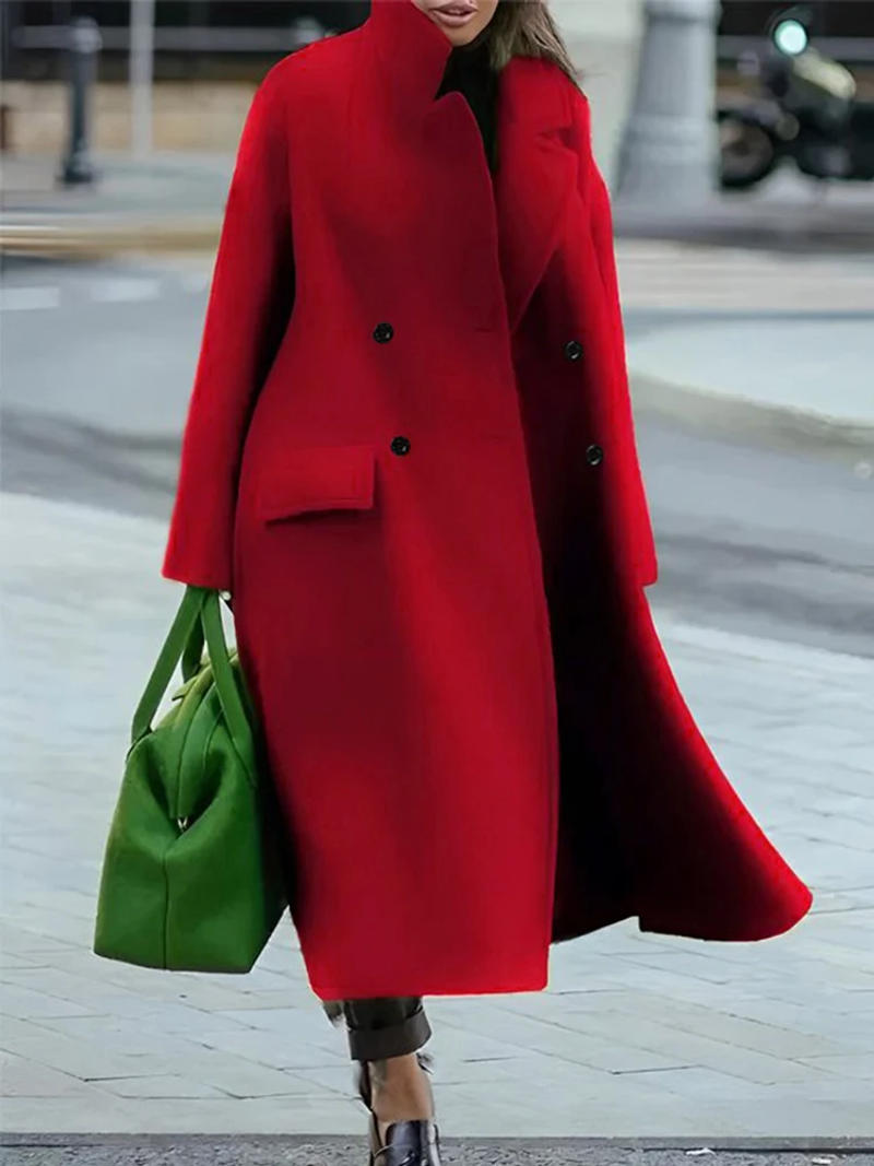 Description Picture 4 of itemBeautyblue Wool&Blends Coats for Women Winter Woolen Coat Luxury Solid Color Buttoned Keep Warm Stand Collar Female Long Clothes