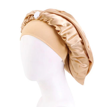 Wide-brimmed Buckle Satin Long Barrel Nightcaps Solid Color Shower Caps Hair Care Caps Beauty Salon Caps