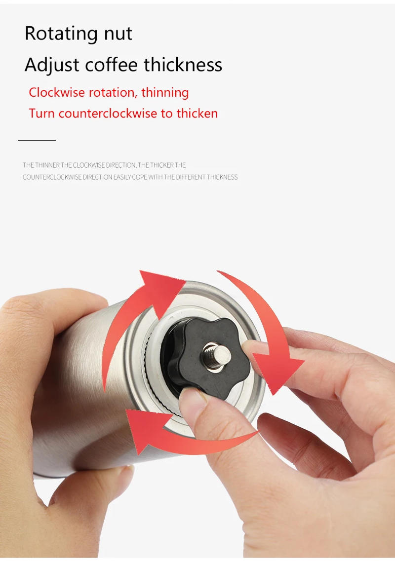 Description Picture 6 of itemStainless Home Portable Manual Coffee Grinder Hand Coffee Mill with Ceramic Burrs Adjustable Settings Portable Hand Crank Tools