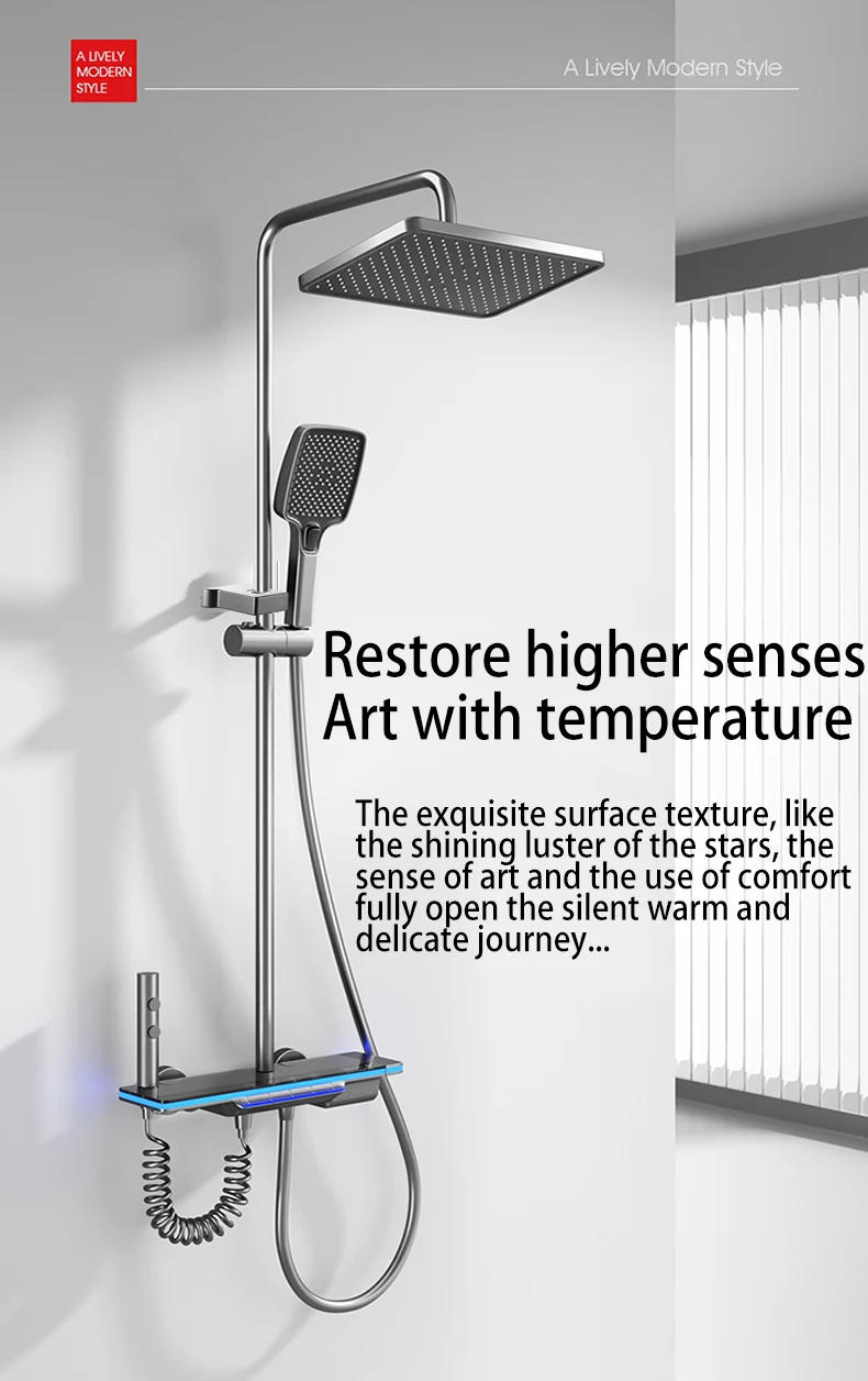 Description Picture 5 of itemDigital Display Thermostat Shower System Bathroom Rain Shower Head Brass Waterfall Bathtub Hot and Cold Mixer Shower Faucet Sets