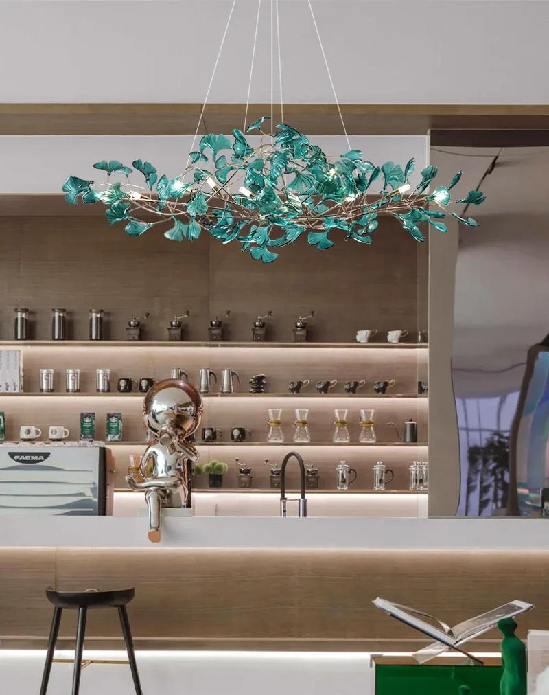 Description Picture 2 of itemArtpad Nordic Romantic Chandelier With Leaves Colorful Pendant Light for Hall Dining Living Room Art Acrylic Home Hanging Lamps