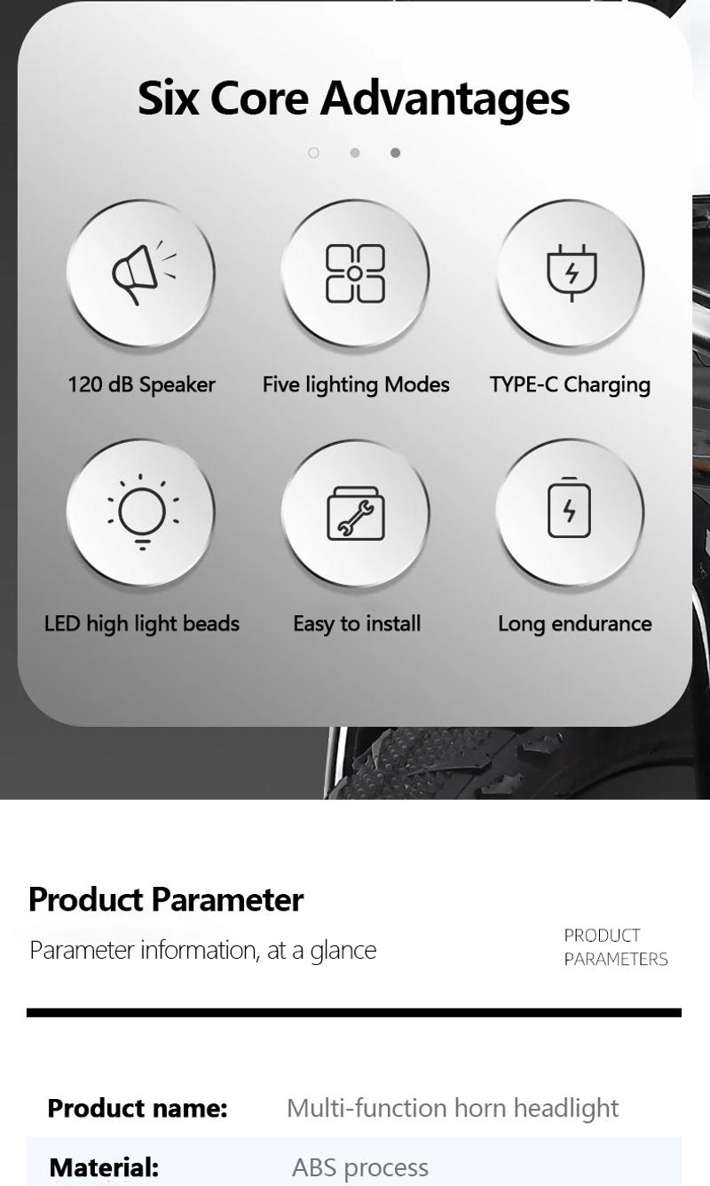 Description Picture 3 of itemBike Front Lights with Horn Rechargeable MTB Bicycle Lamp Electric Bell Night Riding Safety Warning Loud Flashing Horn Lights