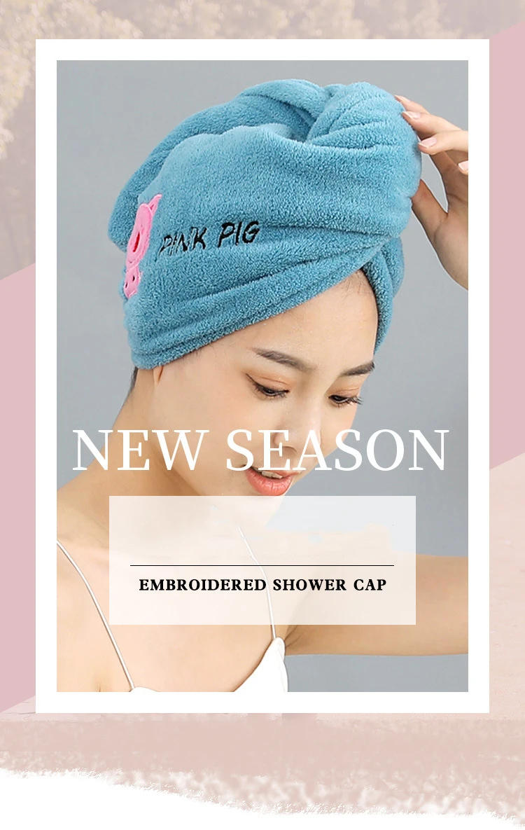 Description Picture 3 of itemCute Animal Embroidery Absorbent Shower Cap Coral Fleece Hair Drying Cap Towel Women Thicken Quick-Dry Turban Bathroom
