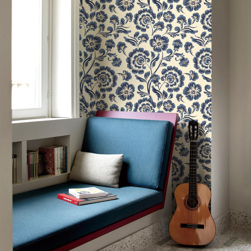 Description Picture 5 of itemBlue Floral  PVC Peel And Stick Wallpaper Elegant Self-adhesive Waterproof Furniture Cabinet Sticker Watercolor Contact Paper