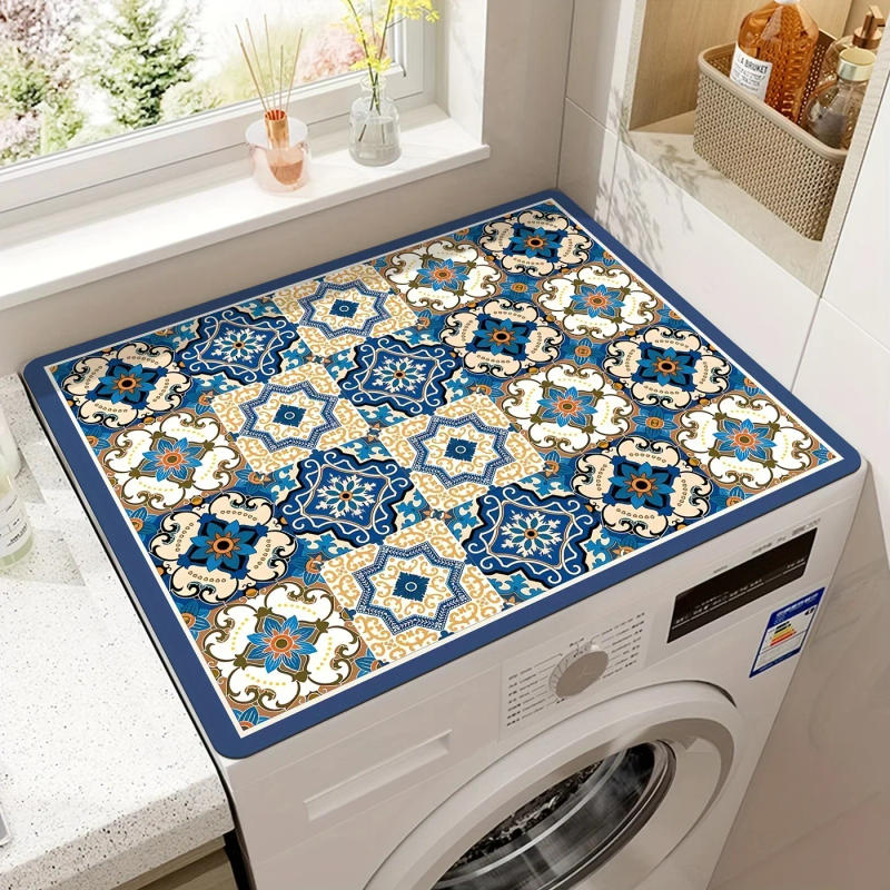 Description Picture 2 of item50X60cm Vintage Checkered Printed Washing Machine Dust Cover Pad, Quick-Dry Absorbent Protective Top Mat For Washer And Dryer