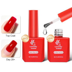 2pcs 15ml Base Top Coat Set with Rubber Base Gel & No Wipe Top Coat, Long Lasting Soak Off Nail Gel Polish for Salon Nail Art
