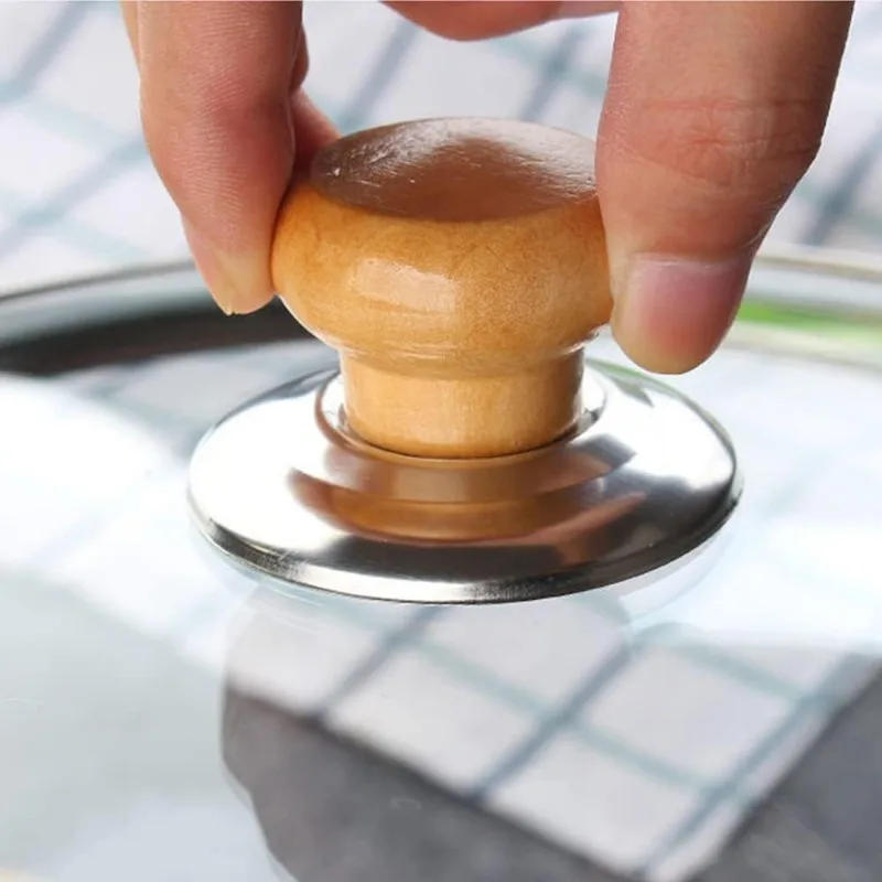 Description Picture 3 of itemNew Pot Lid Handles Replacement Stainless Steel Pot Lids Knobs Heat-Resistant Wooden Holding Handle Kitchen Cookware Handgrip