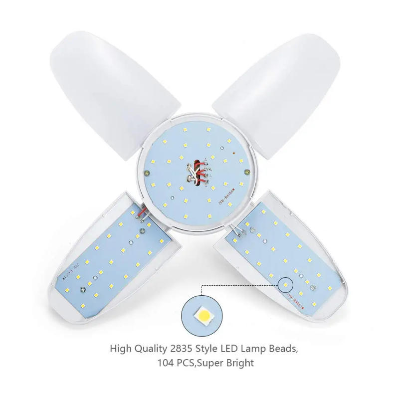 Description Picture 2 of itemE27 28W LED Bulb Fan Blade Timing Lamp 220V 110V 360°Foldable Led Industrial Light Bulb Lamp For Home Ceiling Light Garage Light