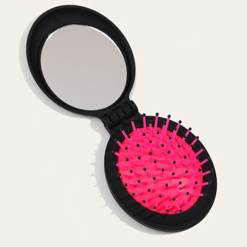 Portable Massage Comb with Mirror Makeup Travel Type Folding Airbag Comb with Matte Elastic Paint Feel Hair Parting Comb