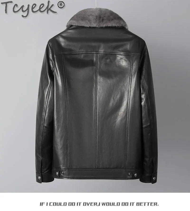 Description Picture 6 of itemTcyeek Genuine Leather Jacket Men Winter Jackets Real Goatskin Down Coat Detachable Mink Lapel Collar Coats Goose Down Liner