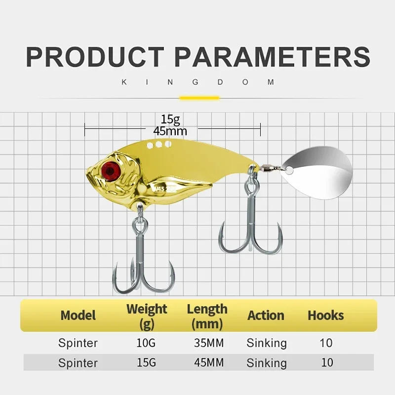 Description Picture 5 of itemSpinner Fishing Lures Rotating Sequin Spoon Metal 10g 15g VIB Crankbaits Winter Fishing Hard Baits Tackle Pesca