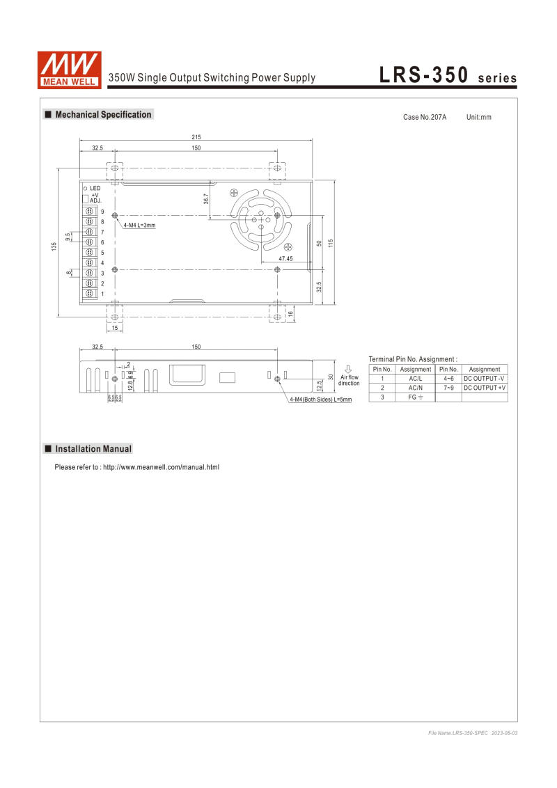 Description Picture 5 of itemMEAN WELL  LRS-350W  Bright latitude 3.3V 4.2V  5V12V DC 24V switching power supply 48V15V36V