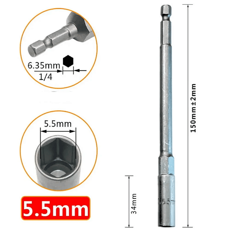 Description Picture 3 of item1Pc 5.5-19mm Lengthen Electric Drill Socket Head Bolt Nut Driver Bit Impact Drill Bits Adapter Socket Wrench Extension Bar 150mm