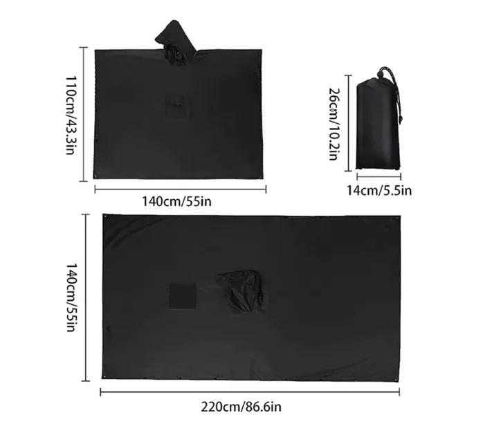 Description Picture 3 of item3 In 1 Outdoor Military Raincoat Hooded Sleeve Waterproof Rain Poncho Motorcycle Rain Cover Camping Hiking Travel Rainwear Tent