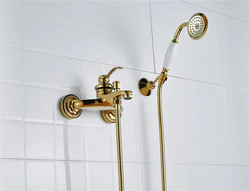 Description Picture 3 of itemGold Bathtub Shower Faucet Set Wall Mounted Antique Bath Bathroom Cold and Hot Bath and Mixer Taps Brass