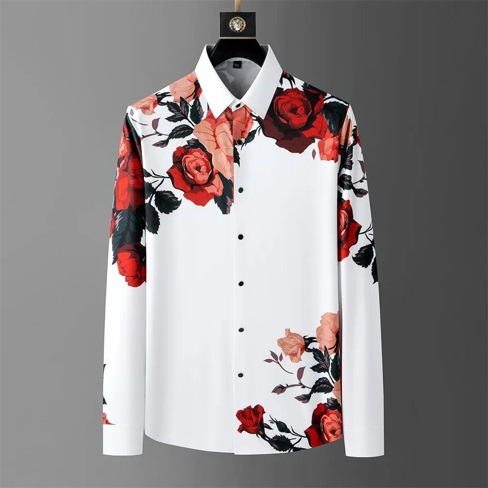 Description Picture 4 of item2024 Spring Flower Shirts Men Long Sleeve Casual Shirts Seamless Elastic Business Formal Dress Shirts Social Party Tuxedo Blouse
