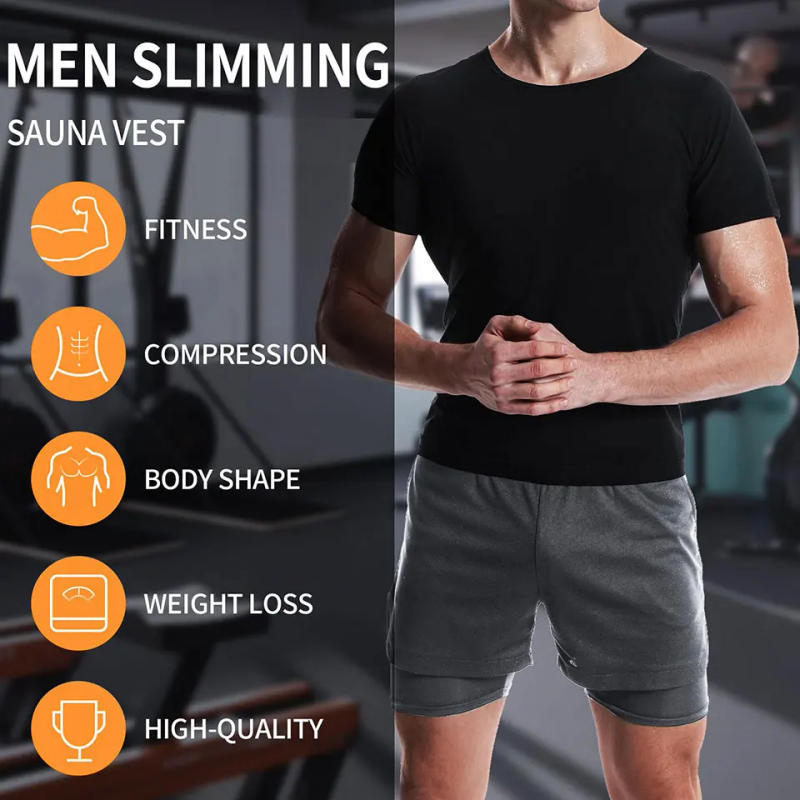 Description Picture 4 of itemMen Sauna Sweat Vest Heat Trapping Compression Shirts Gym Thermo Suit Workout Slimming Body Shaper for Weight Loss Fat Burner