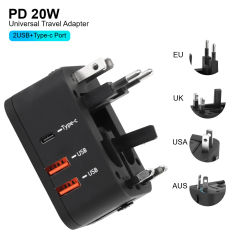 Travel Adapter Wall Charger with USB Charger 20W 6A Travel Conversion Plug Dual USB Port +Type-c USA EU UK AU Plug Universal