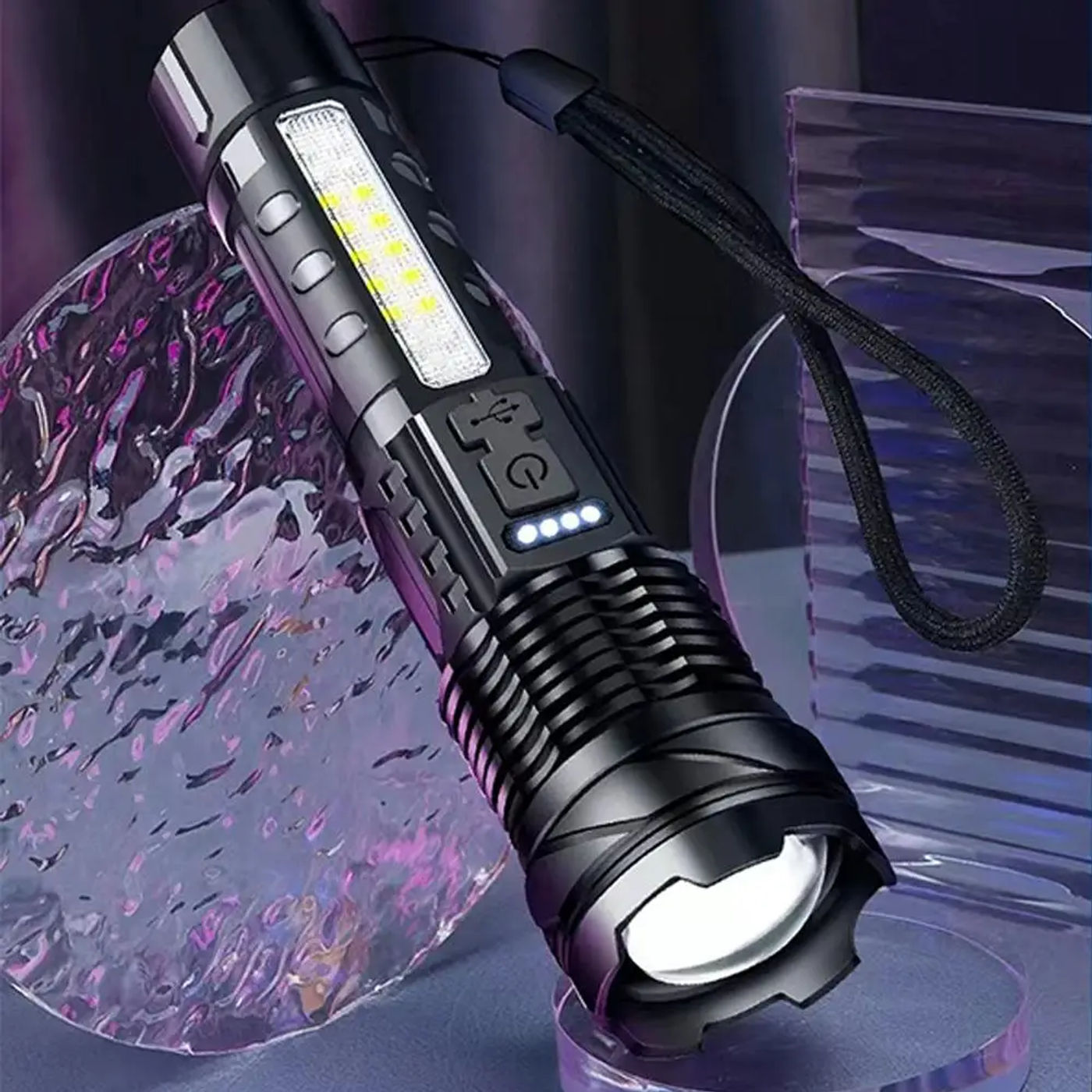 Description Picture 2 of itemHigh Power LED Flashlights Tactical Emergency Strong Spotlights Torch Zoom Telescopic Camping Built-in Rechargeable USB Bat M1Y3