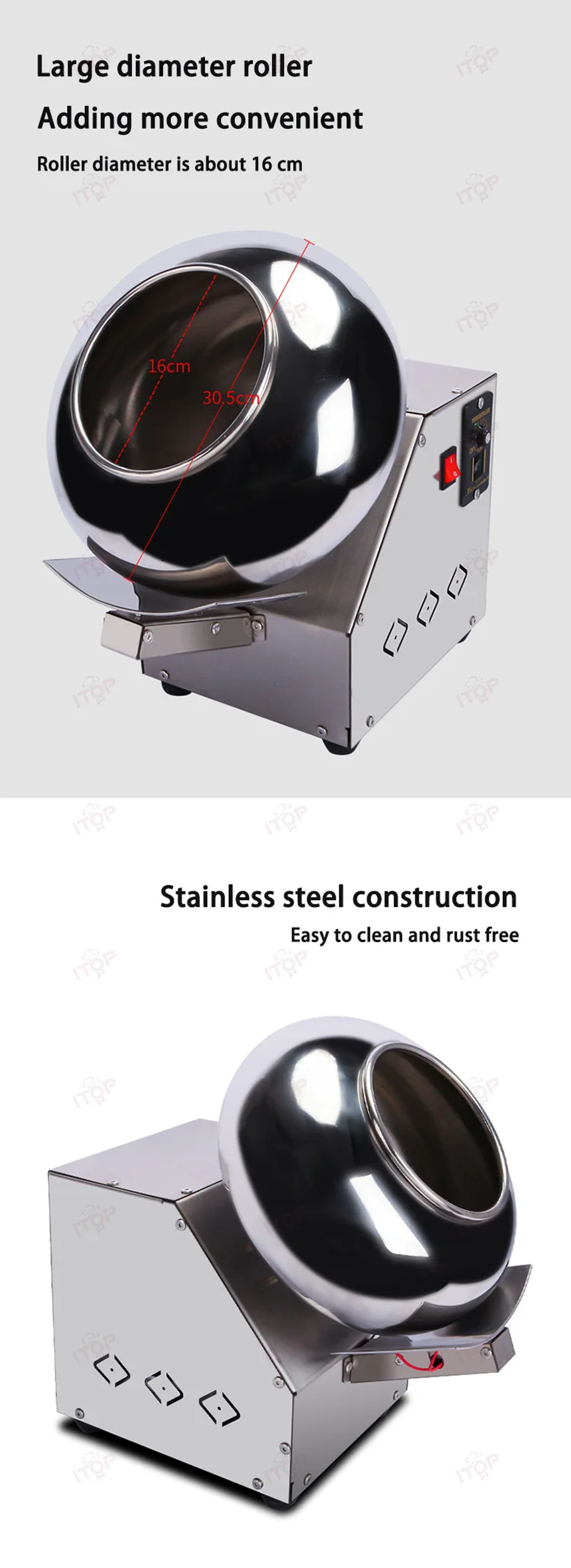 Description Picture 4 of itemITOP Chocolate Ball Maker Chocolate Coating Machine Chocolate Icing Machine Polishing/Rounding/Coating/Drying Food Processor