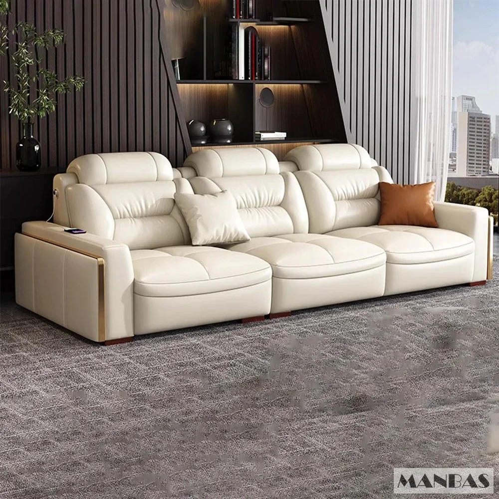 Description Picture 5 of itemPremium Italian Genuine Leather Sectional Sofa Sets Couch Sofas with USB and Bluetooth Speaker - MANBAS Living Room Furniture