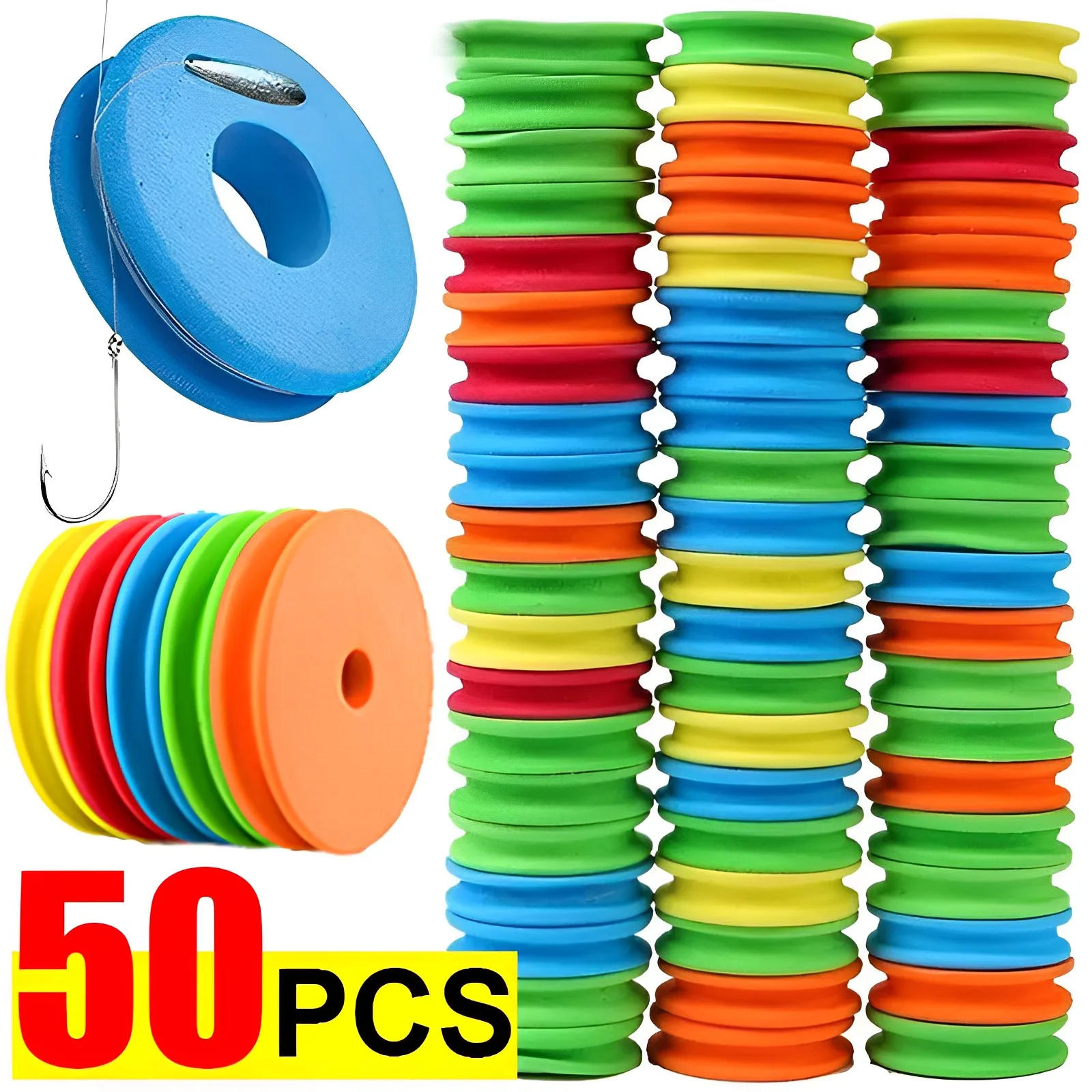 Description Picture 2 of item10/20/50pcs EVA Foam Spools Fishing Winding Board Fishing Hook Line Tackle Foam Spool Trace Wire Swivel Tackle Fish Line Tools