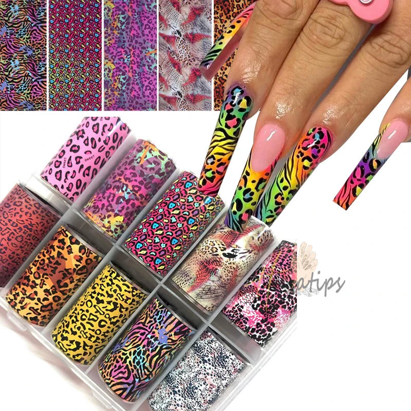 Description Picture 2 of item10 Rolls Leopard Print Transfer Paper Nail Art Foil Animal Pattern Transfer Decals Wraps Tips Stickers Manicure Decorations