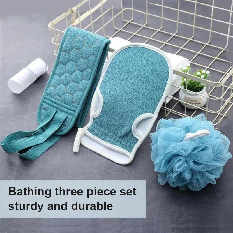 Description Picture 3 of item3Pcs Body Cleaning Washcloth Soft Brush Home Hotel Bathroom Shower Ball Back Scrubber Set Exfoliating Skin Towel Bath Gloves