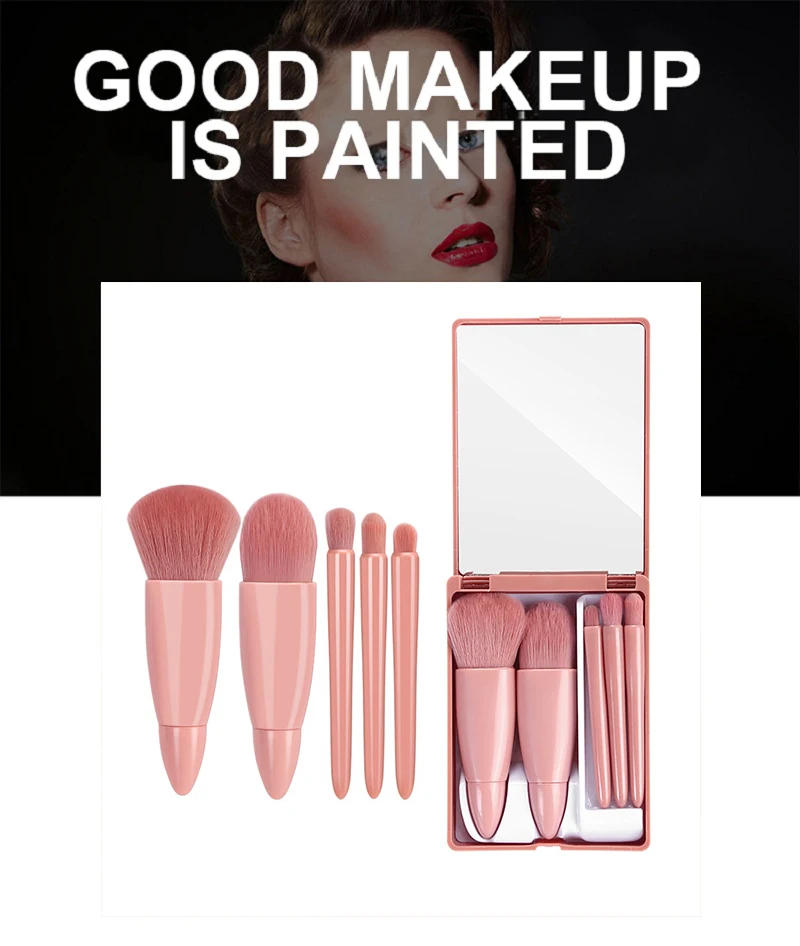 Description Picture 2 of itemMini Portable Makeup Mirror With 5 Pcs Makeup Brushes Magnifying Glass Hand Hold Pocket Foldable Makeup