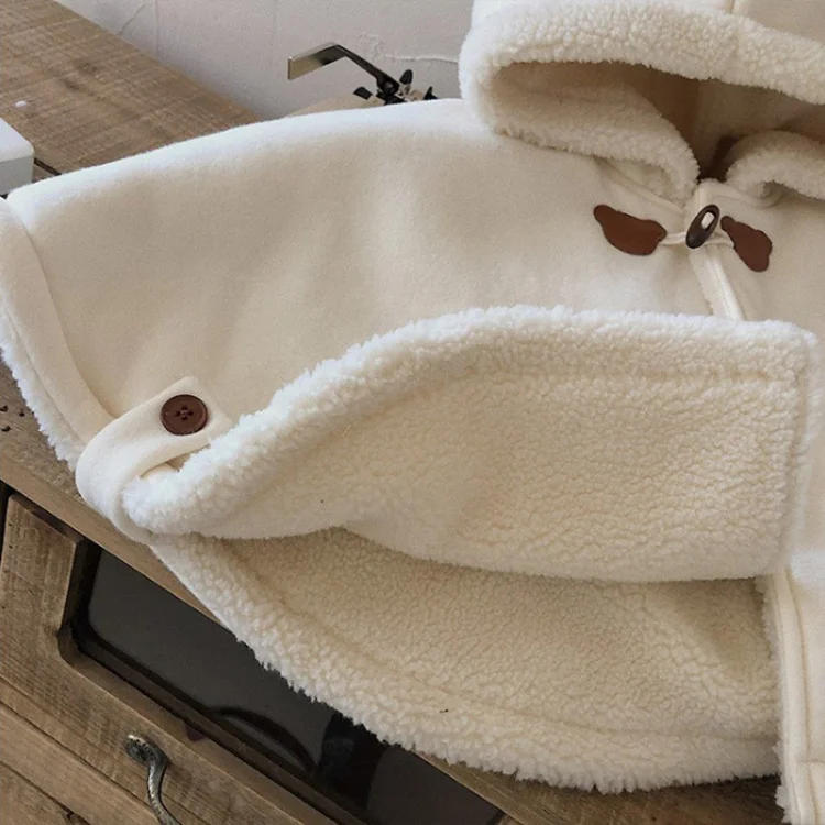 Description Picture 3 of itemWinter Baby Hooded Cloak Girls Coat Infant Outfits Windproof Coral Fleece Blankets Newborn Solid Thicken Outerwear Baby Clothes