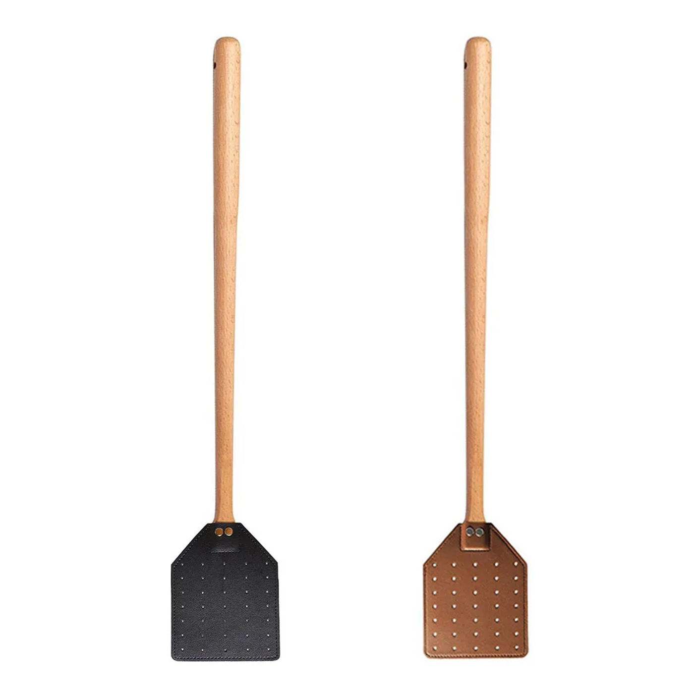 Description Picture 2 of item1pc Heavy Duty Leather Fly Swatter Brown Leather With Beech Wood Long Handle  Garden Pest Control Products Fly Swatters
