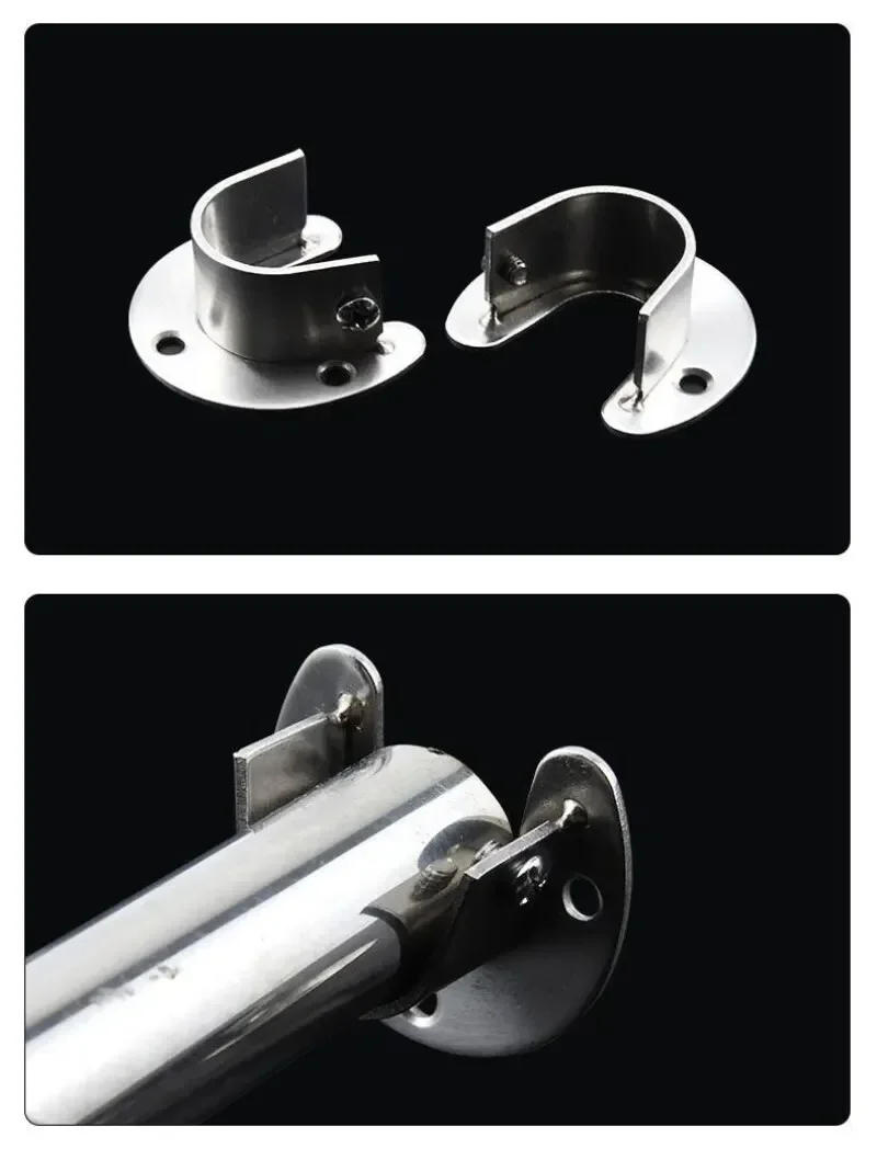 Description Picture 2 of item304 Stainless Steel Flange Seats Hardware Accessories Hook Curtain Rod Pipe Hook Fixed Support Bracket Seats Hook Snap Ring Bolt